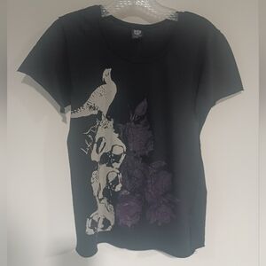 Beautiful Black Tee with Purple and White Design